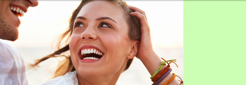 laughing woman with green sideS
